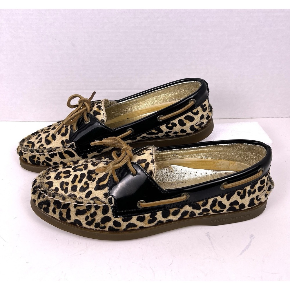 Sperry Top Sider Leopard Boat Shoes Womens 9M Haircalf Animal Print Moccasin